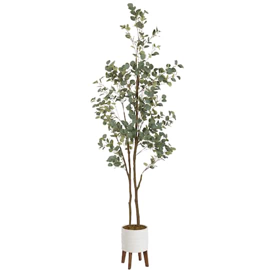 Kate and Laurel 8ft. Green Eudora Faux Eucalyptus Tree in Planter
